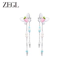 ZEGL设计师草莓小彩串蝴蝶流苏淡水珍珠耳环女甜酷夏季耳钉耳饰品