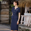 IWY/藏青色短袖西装套裙女夏季新款气质修身显瘦两件套CS01774 商品缩略图2