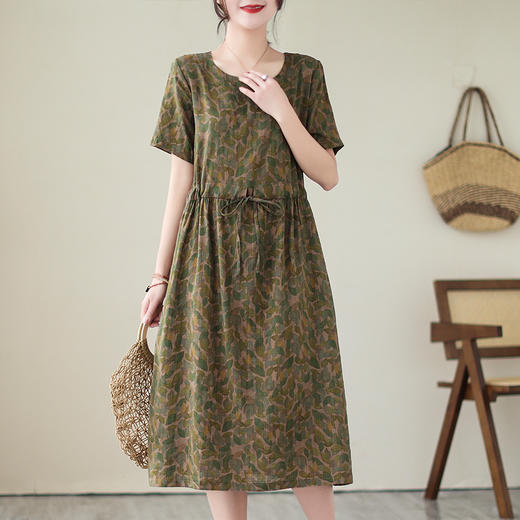 GYH 939棉麻印花复古套头夏季短袖宽松型连衣裙 商品图1