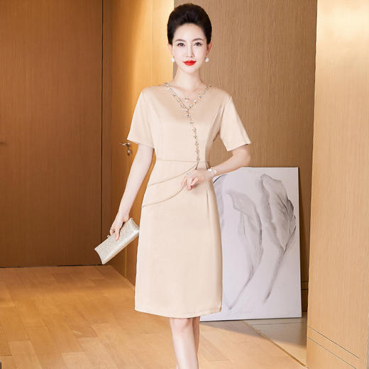 LC-2279短经典香槟色婚宴年轻喜婆婆婚礼服高贵优雅连衣裙平时可穿 商品图1