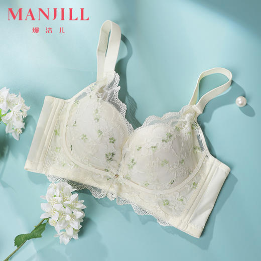 熳洁儿 内衣女小胸聚拢高颜值刺绣蕾丝文胸无痕美背上薄下厚23261508 商品图0