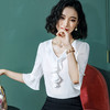 时尚百搭，荷叶边v领中袖上衣薄职业装喇叭袖白色衬衣雪纺衬衫XZ-YJE0565 商品缩略图6