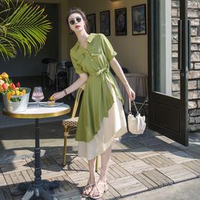 大码微胖女生polo连衣裙女夏季不规则裙子胖mm遮肚显瘦长裙