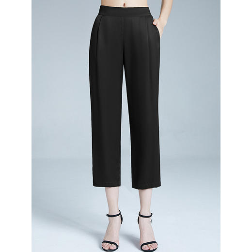 OYG 23E076真丝哈伦裤桑蚕丝九分裤高腰显瘦垂感裤 商品图1