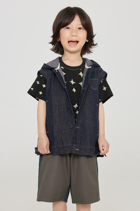 jnby  23年秋款  连帽牛仔短裤马甲  1N7513610