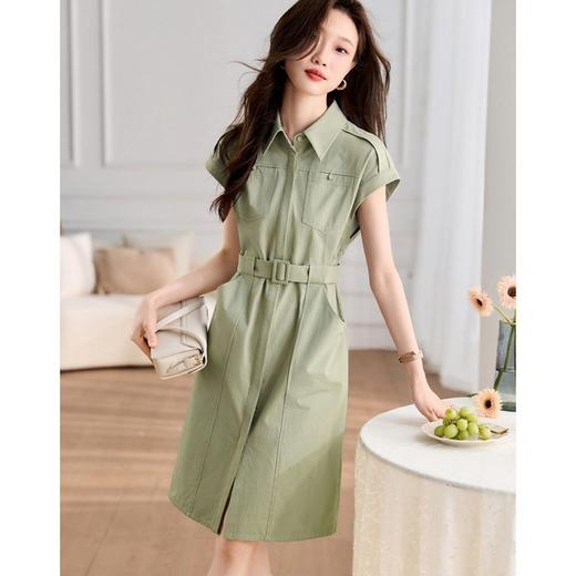 美工装风裙子女2023夏季新款气质百搭翻领口袋百搭衬衣领连衣裙女 商品图0