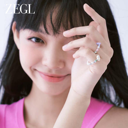 ZEGL设计师小怪兽彩串可爱人造珍珠戒指女小众设计指环彩色食指戒 商品图3