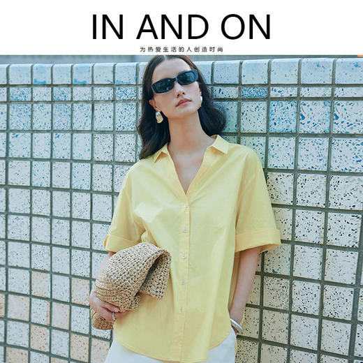 53501  IN AND ON 夏季新款棉麻气质廓形中袖衬衫显瘦休闲时尚百搭上衣女 商品图0