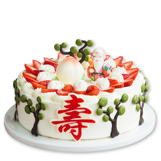 【寿比南山】祝寿庆祝蛋糕，寿桃寿星公长寿树大红寿字齐贺寿，可选2 3 4 6磅和三层15磅（赣州
） 商品图1