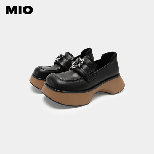 MIO米奥春季松糕鞋厚底拼色单鞋精致花朵饰扣英伦风乐福鞋女鞋M234530623 商品图3