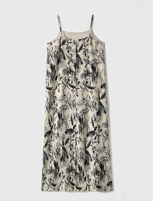 专柜品质 繁叶花丛艺术压褶吊带连衣裙法式吊带连衣裙女褶皱吊带裙设计感长裙 商品图5