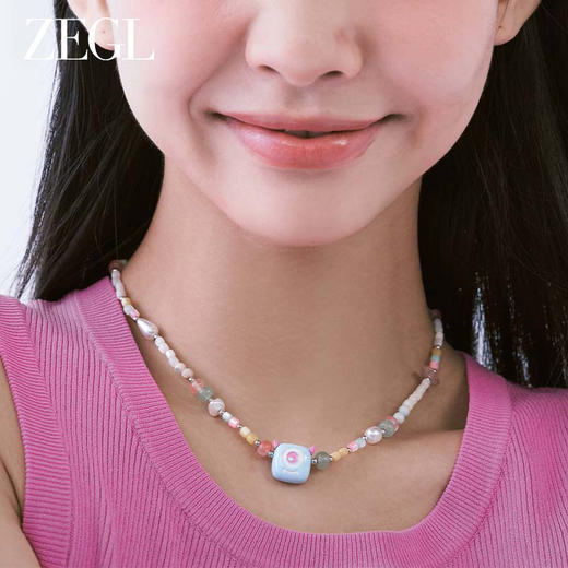 ZEGL设计师小怪兽彩串可爱彩色串珠项链女轻奢人造珍珠夏日锁骨链 商品图1