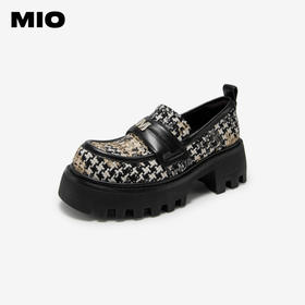MIO米奥圆头厚底千鸟格松糕单鞋小香风时髦学院风高跟乐福鞋女鞋M234431310