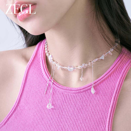 ZEGL水滴流苏项链女生轻奢小众2023新款爆款水晶锁骨链choker颈链 商品图4