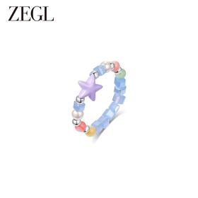 ZEGL设计师小怪兽彩串可爱人造珍珠戒指女小众设计指环彩色食指戒