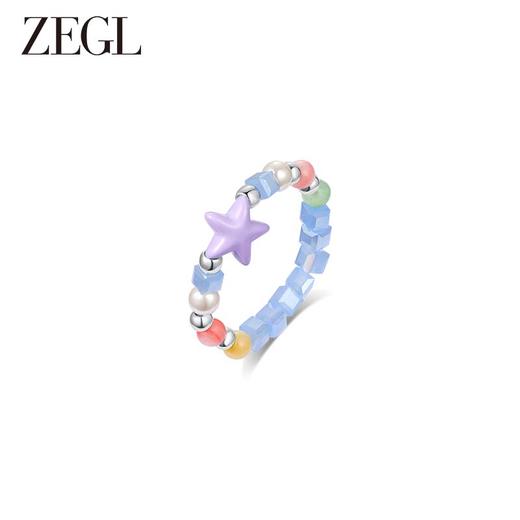 ZEGL设计师小怪兽彩串可爱人造珍珠戒指女小众设计指环彩色食指戒 商品图0