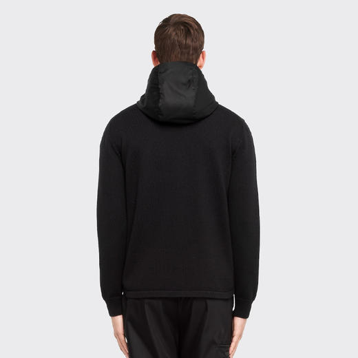 PRADA 普拉达 男士羊毛和Re-Nylon再生尼龙华达呢连帽薄款棉服 黑色 UMG026 1JF4 F0002 商品图2