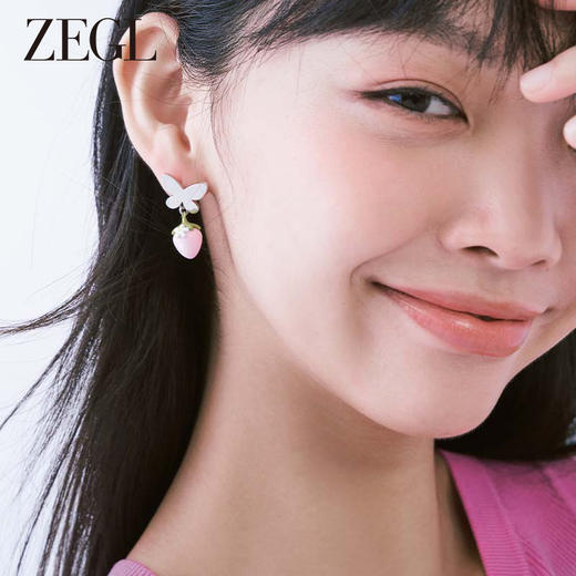 ZEGL设计师草莓小彩串蝴蝶耳环女小众设计感耳钉2023新款银针耳饰 商品图6