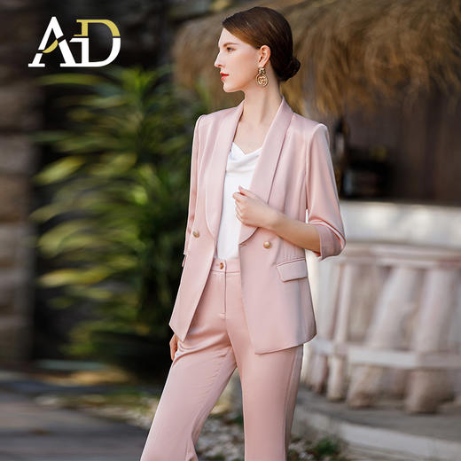 AD高级光泽感粉色西装套装女主持人正装时尚气质两粒扣经理工作服 商品图3