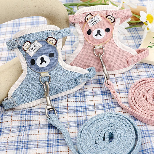 亚麻背心式牵绳胸背带 绳长1.1米 可调节 犬猫通用 商品图0