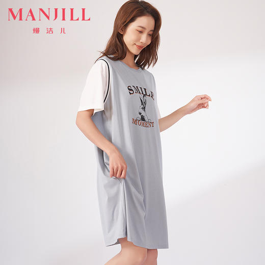 熳洁儿  女士家居服冰瓷棉休闲圆领短袖裙睡衣可外穿23203215 商品图0
