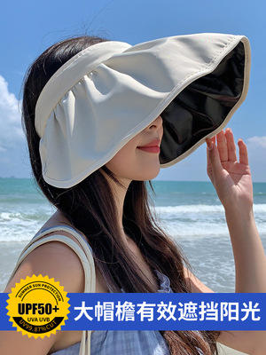 CT-46645遮阳帽女夏季帽大帽檐遮脸蝴蝶结太阳渔夫帽黑胶潮 商品图5