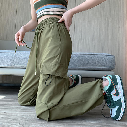【HT】GT-138-1625速干工装裤女2023新款夏季超薄冰丝百搭束脚裤宽松高腰直筒裤 商品图3