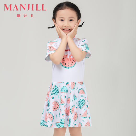 【120-140码】熳洁儿 女童宝宝泳衣西瓜卡通短袖连体裙夏季商场同款23206611 商品图0