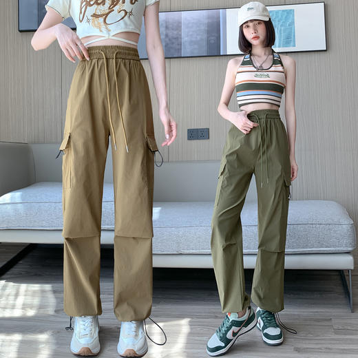 【HT】GT-138-1625速干工装裤女2023新款夏季超薄冰丝百搭束脚裤宽松高腰直筒裤 商品图1