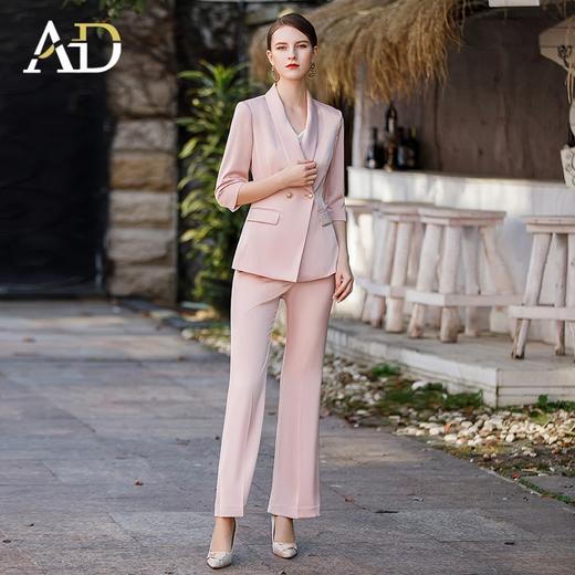 AD高级光泽感粉色西装套装女主持人正装时尚气质两粒扣经理工作服 商品图11