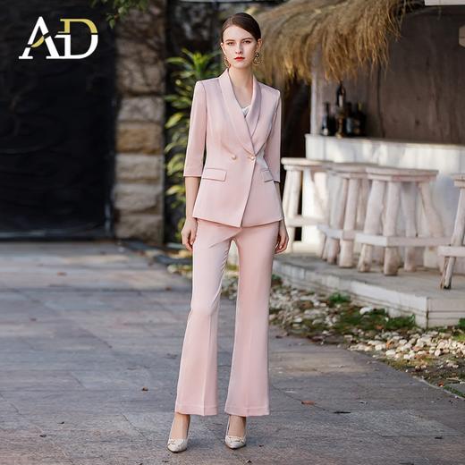 AD高级光泽感粉色西装套装女主持人正装时尚气质两粒扣经理工作服 商品图0