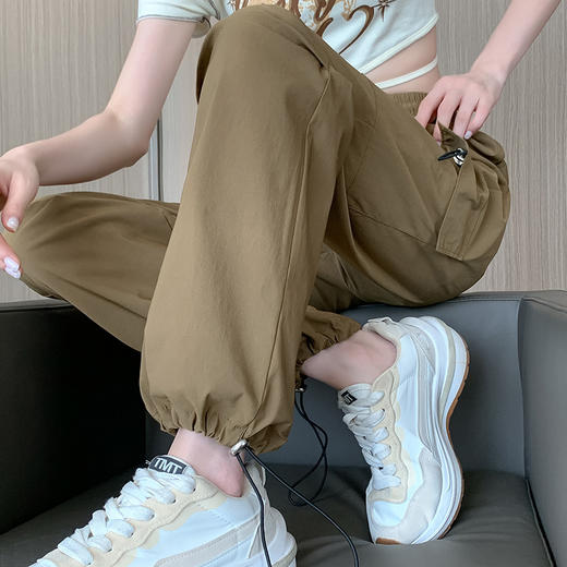【HT】GT-138-1625速干工装裤女2023新款夏季超薄冰丝百搭束脚裤宽松高腰直筒裤 商品图2