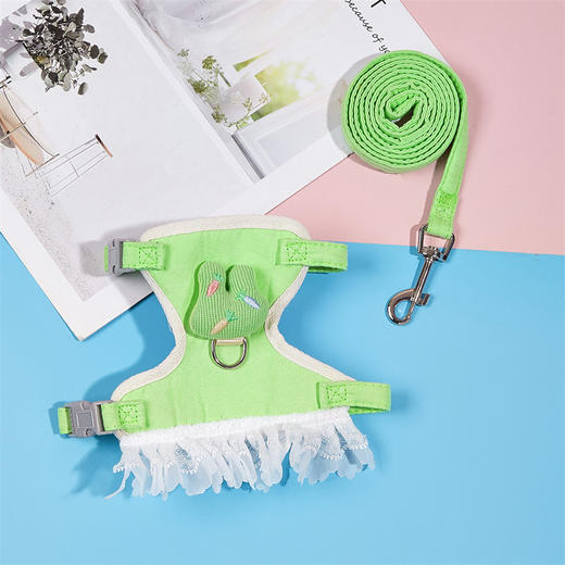 亚麻背心式牵绳胸背带 绳长1.1米 可调节 犬猫通用 商品图4