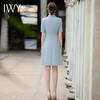IWY/时尚蓝色西装领连衣裙女夏季短袖职业装气质女神范正装中长款Q933-L 商品缩略图4