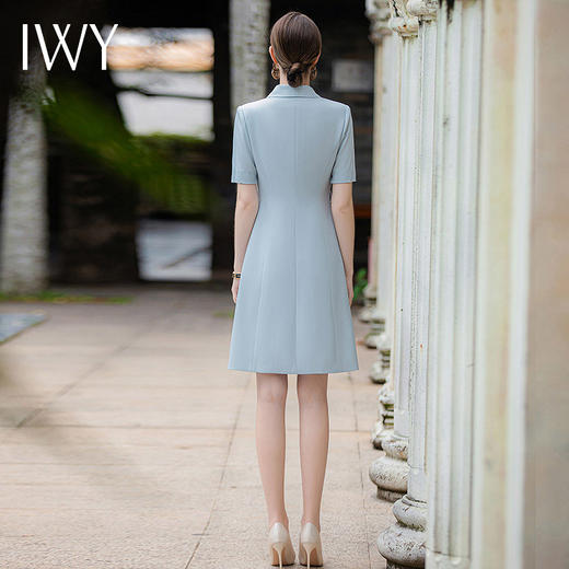 IWY/时尚蓝色西装领连衣裙女夏季短袖职业装气质女神范正装中长款Q933-L 商品图4