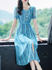 WWM-48818夏季女装48818刺绣蝴蝶桑蚕丝碎花连衣裙收腰小开叉真丝裙子长款 商品缩略图1