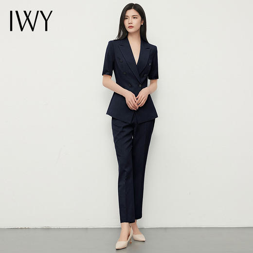 IWY/夏季职业藏青色小西装套装女商务修身显瘦置业顾问工作服OLC13220+P13215藏青色 商品图3