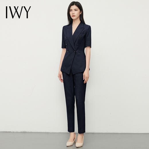 IWY/夏季职业藏青色小西装套装女商务修身显瘦置业顾问工作服OLC13220+P13215藏青色 商品图1