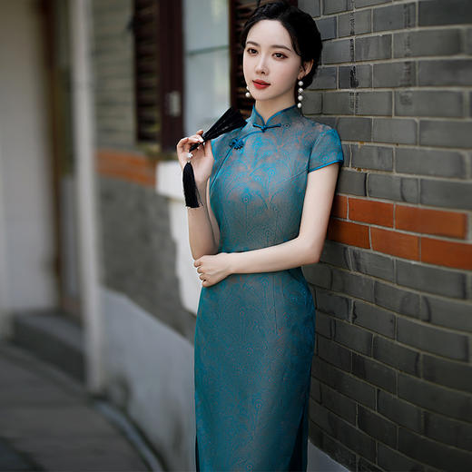 国韵复古，透气中长款民国风开叉真丝改良旗袍MY8808 商品图3