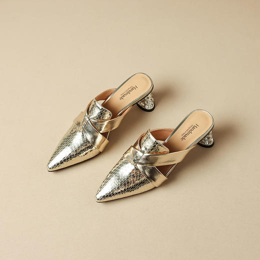 高跟穆勒鞋水钻法式气质金色尖头包头半拖鞋OLD6329 商品图5