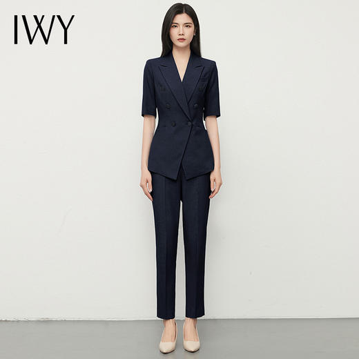 IWY/夏季职业藏青色小西装套装女商务修身显瘦置业顾问工作服OLC13220+P13215藏青色 商品图0