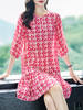 WWM-48807真丝双绉裙子荷叶边红色千鸟格小个子桑蚕丝连衣裙女夏 商品缩略图2