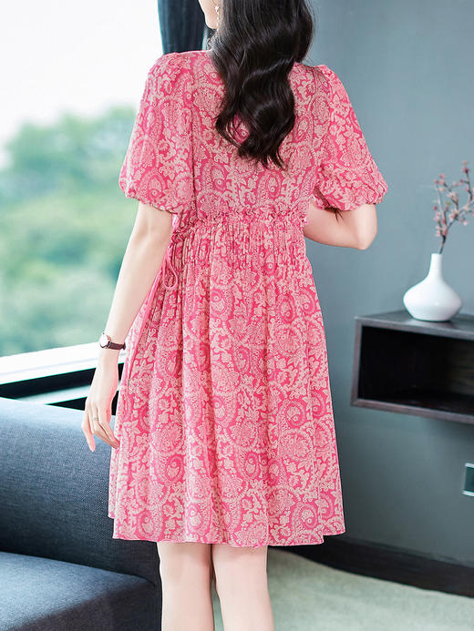 WWM-46735高腰显瘦小个子粉色碎花真丝裙子桑蚕丝连衣裙矮个子女装 商品图2
