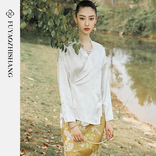 IWY扶摇系列 夏季新中式开叉印花压褶半裙 商品图1