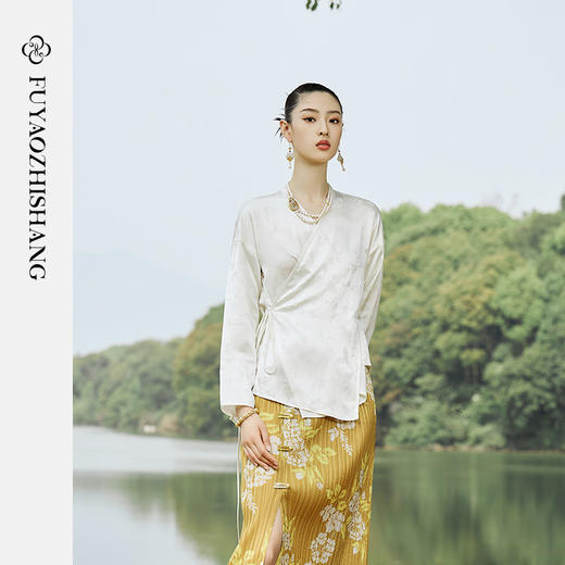 IWY扶摇系列 夏季新中式开叉印花压褶半裙 商品图4