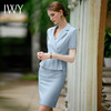 IWY/蓝色短袖连衣裙工作服女气质女神范职业装收腰假两件售楼部工装Q944 商品缩略图3