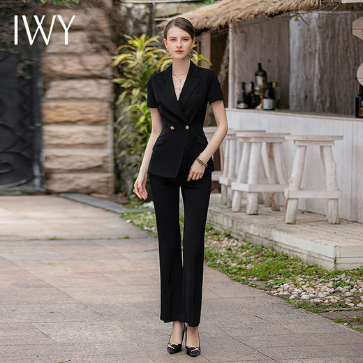 IWY/高级感阔腿裤西装套装女气场强大职业装金属两粒扣黑色西服正装CP1819 商品图3