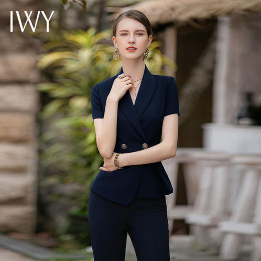 IWY/藏青色西装套装女夏季高端正式场合职业装气质面试正装售楼部工作服CP1818 商品图2