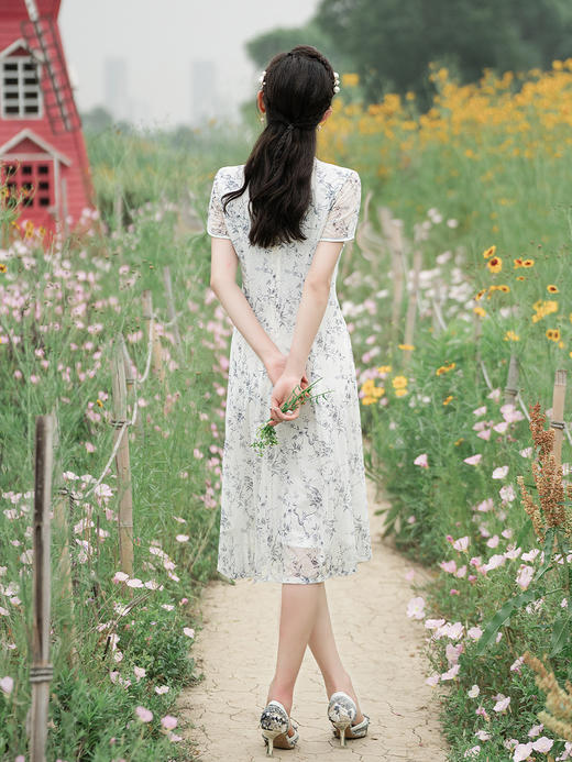 蕾丝旗袍夏新款改良大摆连衣裙双层修身JLM3138 商品图3