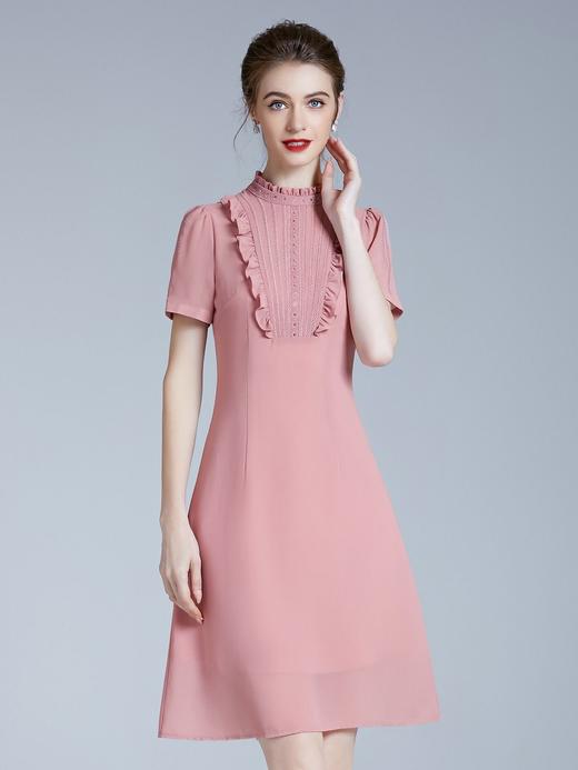 DNO-3EA8877粉色连衣裙夏季新款短袖女时尚显年轻礼服 商品图2